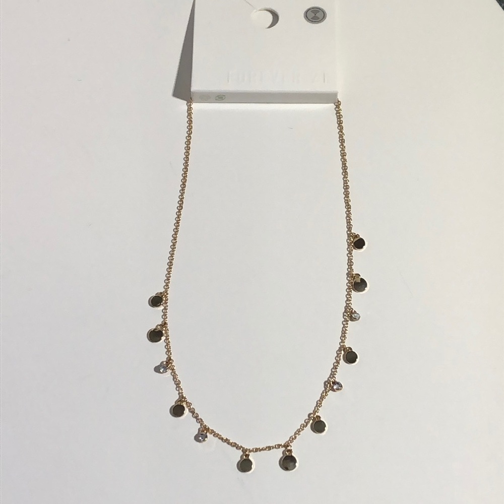 Gold and Rhinestone Disc Charm Necklace